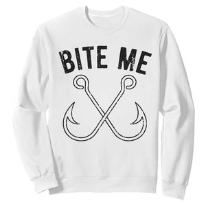 Cool Catchy Angler Sweatshirt Retro Bite Me Bass Fishing Fishermen TS10 White Print Your Wear