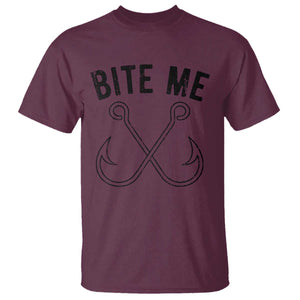 Cool Catchy Angler T Shirt Retro Bite Me Bass Fishing Fishermen TS10 Maroon Print Your Wear