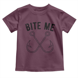 Cool Catchy Angler Toddler T Shirt Retro Bite Me Bass Fishing Fishermen TS10 Maroon Print Your Wear