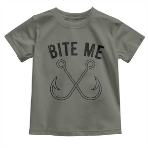 Cool Catchy Angler Toddler T Shirt Retro Bite Me Bass Fishing Fishermen TS10 Military Green Print Your Wear