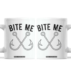 Cool Catchy Angler Coffee Mug Retro Bite Me Bass Fishing Fishermen TS10 White Print Your Wear