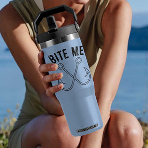 Cool Catchy Angler Flip Straw Tumbler Retro Bite Me Bass Fishing Fishermen TS10 One Size: 30 oz Light Blue Print Your Wear
