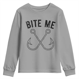 Cool Catchy Angler Youth Sweatshirt Retro Bite Me Bass Fishing Fishermen TS10 Sport Gray Print Your Wear
