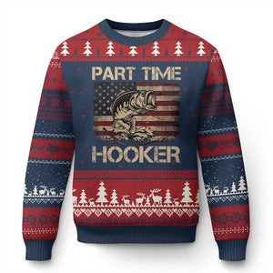 Part Time Hooker Ugly Christmas Sweater Funny Fishing USA Flag Patriotic Fisherman TS10 Navy Red Print Your Wear
