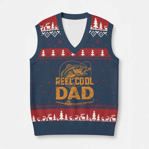 Reel Cool Dad V-Neck Knit Sweater Vest Funny Fishing Fisherman Fathers Day TS10 Navy Red Print Your Wear