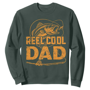 Reel Cool Dad Sweatshirt Funny Fishing Fisherman Fathers Day TS10 Dark Forest Green Print Your Wear