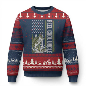 Uncle Fishing Ugly Christmas Sweater Reel Cool Uncle Fisherman US Flag TS10 Navy Red Print Your Wear