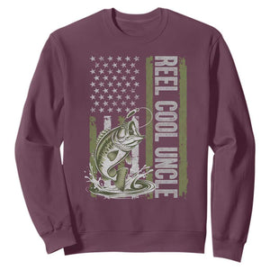 Uncle Fishing Sweatshirt Reel Cool Uncle Fisherman US Flag TS10 Maroon Print Your Wear