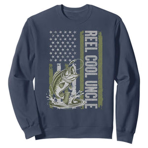 Uncle Fishing Sweatshirt Reel Cool Uncle Fisherman US Flag TS10 Navy Print Your Wear