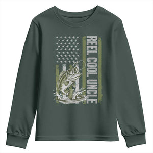 Uncle Fishing Youth Sweatshirt Reel Cool Uncle Fisherman US Flag TS10 Dark Forest Green Print Your Wear