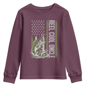 Uncle Fishing Youth Sweatshirt Reel Cool Uncle Fisherman US Flag TS10 Maroon Print Your Wear