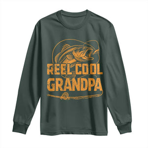 Reel Cool Grandpa Long Sleeve Shirt Funny Fishing Fisherman Fathers Day TS10 Dark Forest Green Print Your Wear
