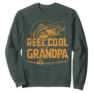Reel Cool Grandpa Sweatshirt Funny Fishing Fisherman Fathers Day TS10 Dark Forest Green Print Your Wear