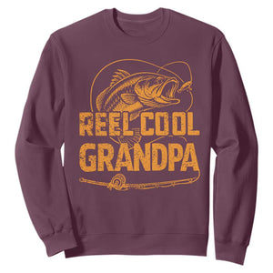 Reel Cool Grandpa Sweatshirt Funny Fishing Fisherman Fathers Day TS10 Maroon Print Your Wear