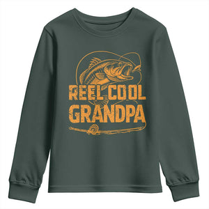 Reel Cool Grandpa Youth Sweatshirt Funny Fishing Fisherman Fathers Day TS10 Dark Forest Green Print Your Wear