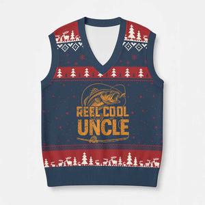 Reel Cool Uncle V-Neck Knit Sweater Vest Funny Fishing Fisherman Fathers Day TS10 Navy Red Print Your Wear