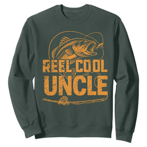 Reel Cool Uncle Sweatshirt Funny Fishing Fisherman Fathers Day TS10 Dark Forest Green Print Your Wear