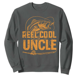 Reel Cool Uncle Sweatshirt Funny Fishing Fisherman Fathers Day TS10 Dark Heather Print Your Wear