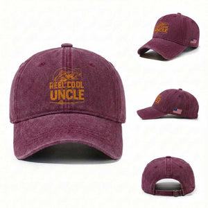 Reel Cool Uncle Washed Cotton Baseball Cap Funny Fishing Fisherman Fathers Day TS10 Washed Cap Universal Fit Burgundy Print Your Wear