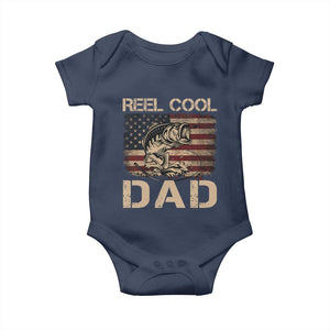 Reel Cool Dad Baby Onesie Funny Fishing USA Flag Patriotic Fisherman Fathers Day TS10 Navy Print Your Wear
