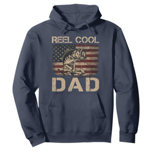 Reel Cool Dad Hoodie Funny Fishing USA Flag Patriotic Fisherman Fathers Day TS10 Navy Print Your Wear