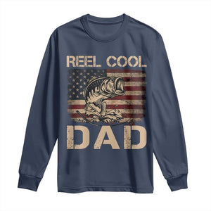 Reel Cool Dad Long Sleeve Shirt Funny Fishing USA Flag Patriotic Fisherman Fathers Day TS10 Navy Print Your Wear