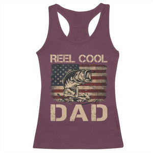 Reel Cool Dad Racerback Tank Top Funny Fishing USA Flag Patriotic Fisherman Fathers Day TS10 Maroon Print Your Wear
