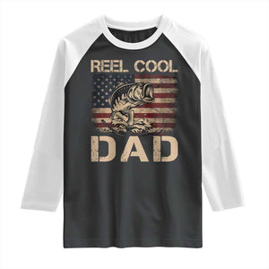 Reel Cool Dad Raglan Shirt Funny Fishing USA Flag Patriotic Fisherman Fathers Day TS10 Black White Print Your Wear