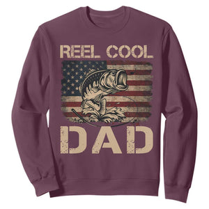 Reel Cool Dad Sweatshirt Funny Fishing USA Flag Patriotic Fisherman Fathers Day TS10 Maroon Print Your Wear