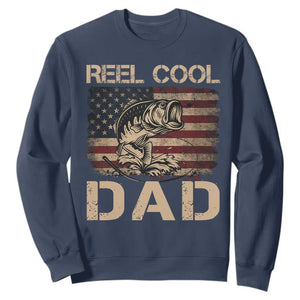 Reel Cool Dad Sweatshirt Funny Fishing USA Flag Patriotic Fisherman Fathers Day TS10 Navy Print Your Wear