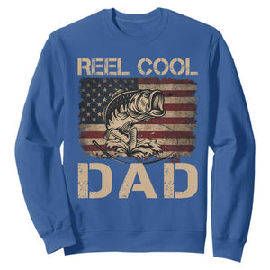 Reel Cool Dad Sweatshirt Funny Fishing USA Flag Patriotic Fisherman Fathers Day TS10 Royal Blue Print Your Wear
