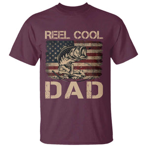 Reel Cool Dad T Shirt Funny Fishing USA Flag Patriotic Fisherman Fathers Day TS10 Maroon Print Your Wear