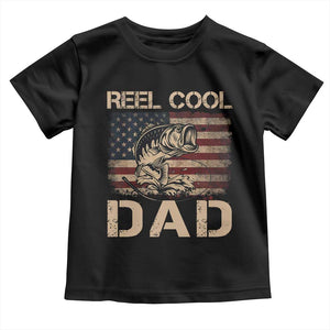 Reel Cool Dad Toddler T Shirt Funny Fishing USA Flag Patriotic Fisherman Fathers Day TS10 Black Print Your Wear