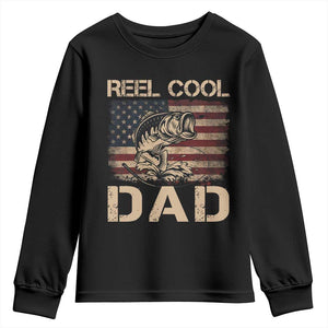 Reel Cool Dad Youth Sweatshirt Funny Fishing USA Flag Patriotic Fisherman Fathers Day TS10 Black Print Your Wear