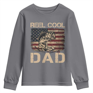 Reel Cool Dad Youth Sweatshirt Funny Fishing USA Flag Patriotic Fisherman Fathers Day TS10 Charcoal Print Your Wear
