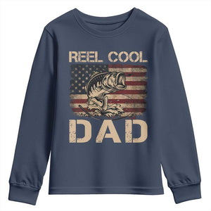Reel Cool Dad Youth Sweatshirt Funny Fishing USA Flag Patriotic Fisherman Fathers Day TS10 Navy Print Your Wear
