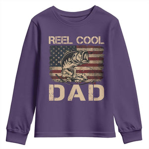 Reel Cool Dad Youth Sweatshirt Funny Fishing USA Flag Patriotic Fisherman Fathers Day TS10 Purple Print Your Wear