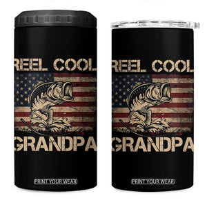 Reel Cool Grandpa 4 in 1 Can Cooler Tumbler Funny Fishing USA Flag Patriotic Fisherman Fathers Day TS10 One Size: 16 oz Black Print Your Wear