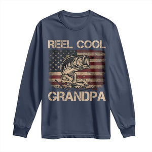 Reel Cool Grandpa Long Sleeve Shirt Funny Fishing USA Flag Patriotic Fisherman Fathers Day TS10 Navy Print Your Wear