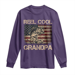 Reel Cool Grandpa Long Sleeve Shirt Funny Fishing USA Flag Patriotic Fisherman Fathers Day TS10 Purple Print Your Wear