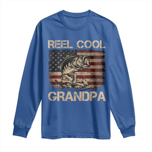 Reel Cool Grandpa Long Sleeve Shirt Funny Fishing USA Flag Patriotic Fisherman Fathers Day TS10 Royal Blue Print Your Wear