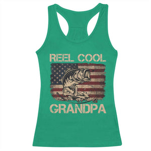Reel Cool Grandpa Racerback Tank Top Funny Fishing USA Flag Patriotic Fisherman Fathers Day TS10 Irish Green Print Your Wear