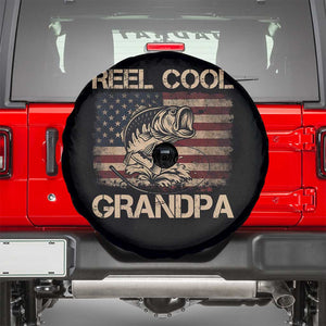 Reel Cool Grandpa Spare Tire Cover Funny Fishing USA Flag Patriotic Fisherman Fathers Day TS10 Black Print Your Wear