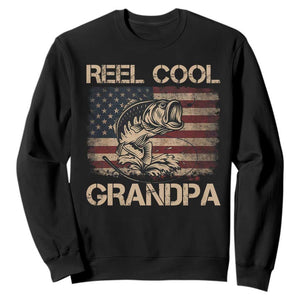 Reel Cool Grandpa Sweatshirt Funny Fishing USA Flag Patriotic Fisherman Fathers Day TS10 Black Print Your Wear