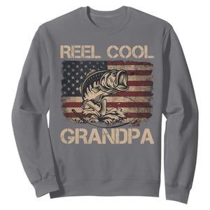 Reel Cool Grandpa Sweatshirt Funny Fishing USA Flag Patriotic Fisherman Fathers Day TS10 Charcoal Print Your Wear