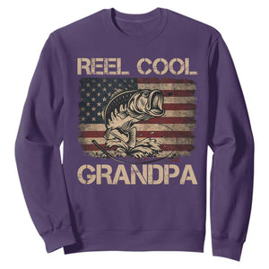 Reel Cool Grandpa Sweatshirt Funny Fishing USA Flag Patriotic Fisherman Fathers Day TS10 Purple Print Your Wear