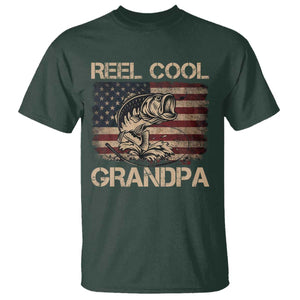 Reel Cool Grandpa T Shirt Funny Fishing USA Flag Patriotic Fisherman Fathers Day TS10 Dark Forest Green Print Your Wear
