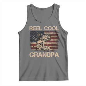 Reel Cool Grandpa Tank Top Funny Fishing USA Flag Patriotic Fisherman Fathers Day TS10 Black Heather Print Your Wear