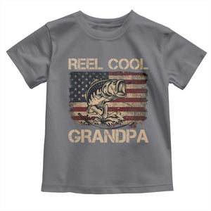 Reel Cool Grandpa Toddler T Shirt Funny Fishing USA Flag Patriotic Fisherman Fathers Day TS10 Charcoal Print Your Wear