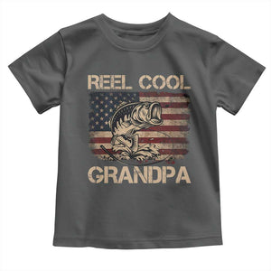 Reel Cool Grandpa Toddler T Shirt Funny Fishing USA Flag Patriotic Fisherman Fathers Day TS10 Dark Heather Print Your Wear